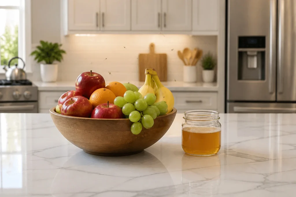Cuisine propre fruits frais et solution anti mouches