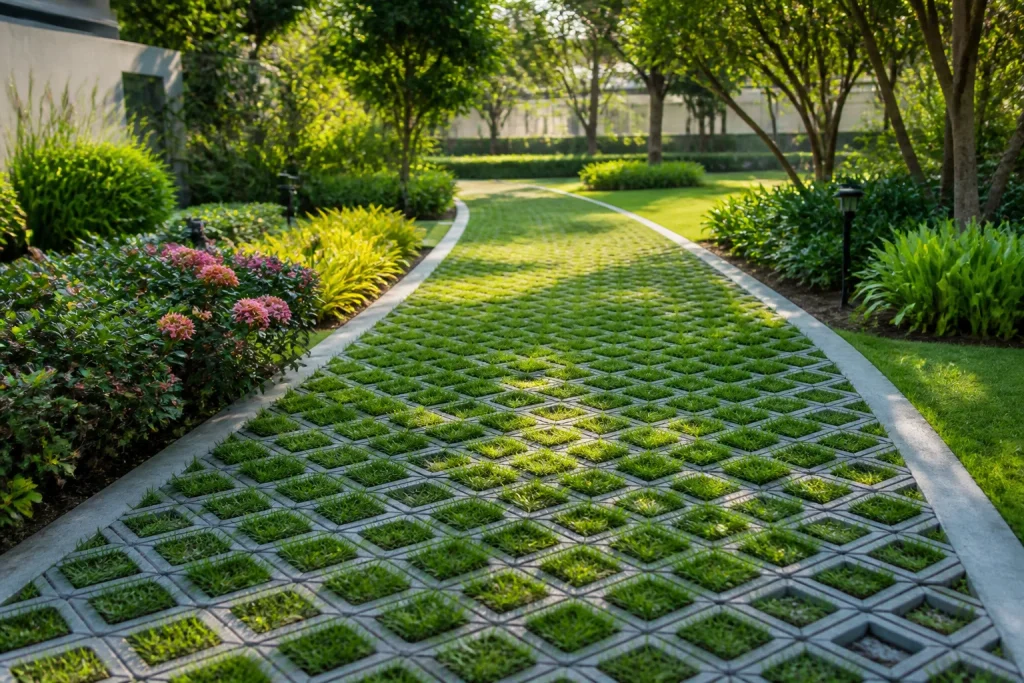 Chemin de jardin ecologique en paves gazon